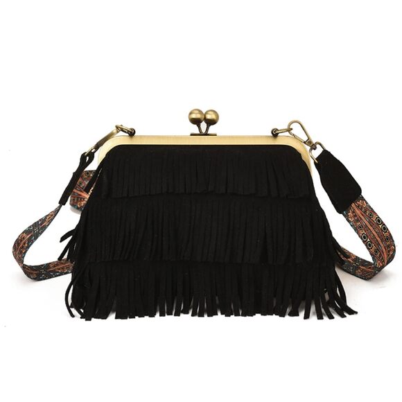 Handbags - 8921 Vintage Fringed Evening Clutch Purse Ethnic Small Crossbody Wallet Bag